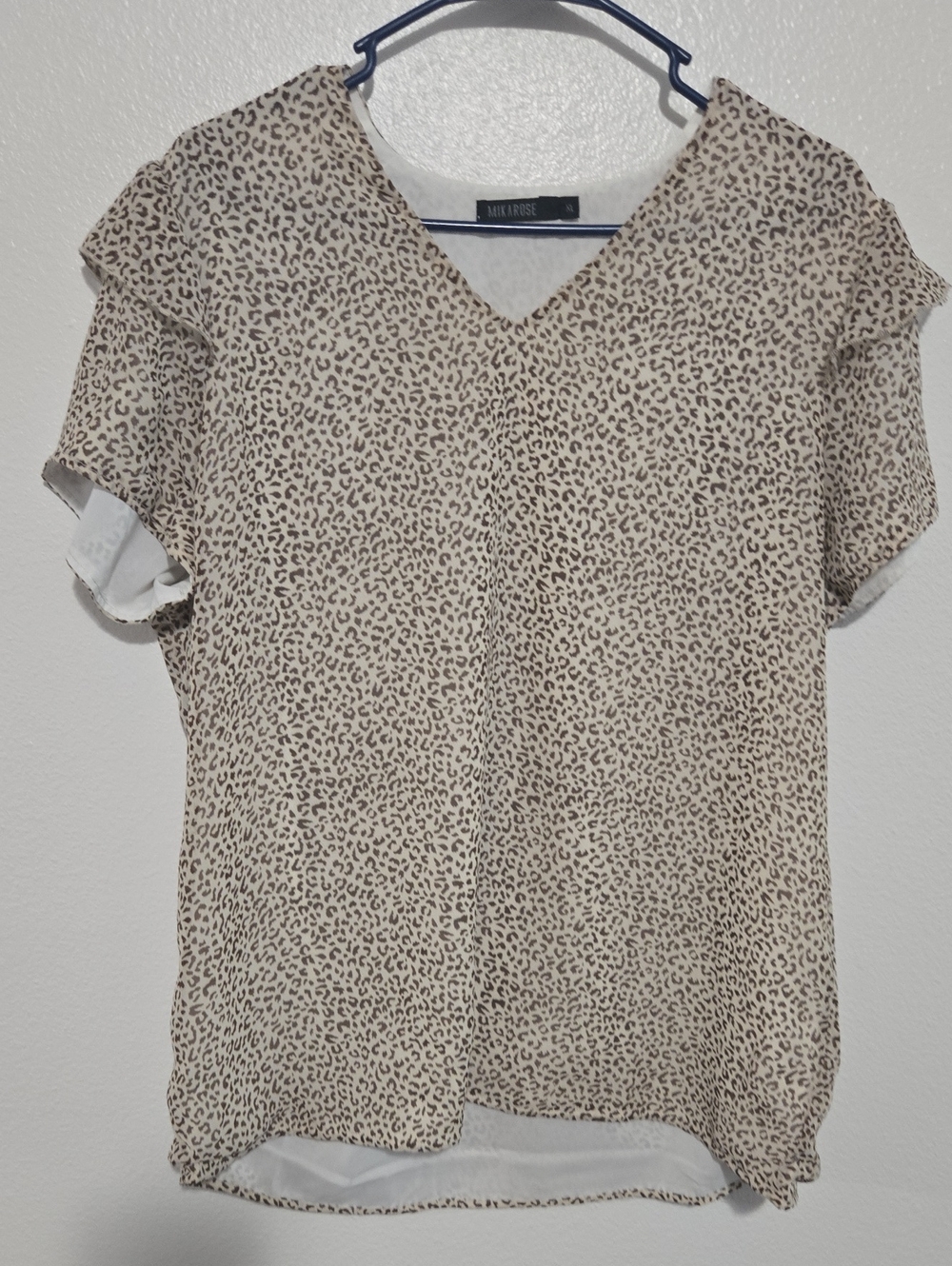 Mikarose Beige Leopard Print V-Neck Flutter Sleeve Blouse